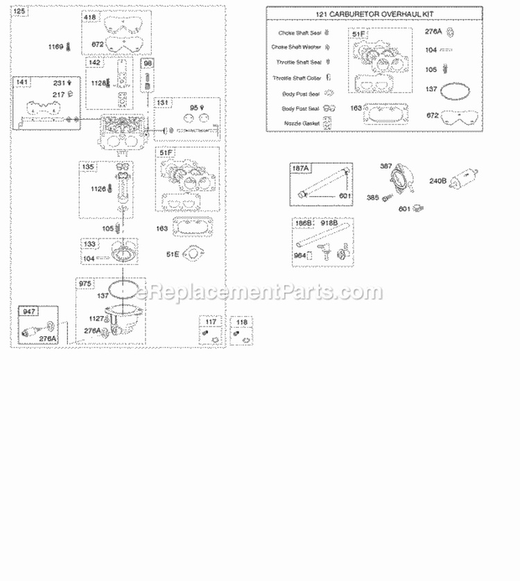 Carburetor Fuel Supply Kit-Carburetor Overhaul Diagram and Parts List for 49L977-0110-G1  Briggs and Stratton Engine
